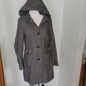 DKNY Charcoal Hooded Trench Coat